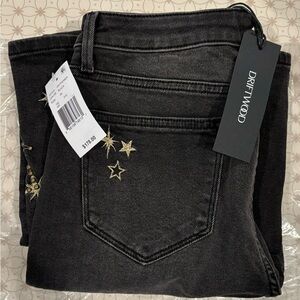 Driftwood - Stretch Gold Shooting Star Embroidered Farrah Flare Jeans